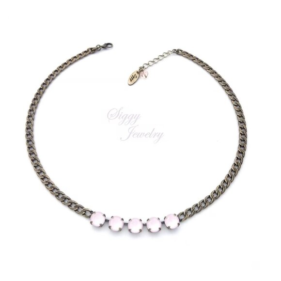 Powder Pink 5 Stone Necklace made with Genuine Swarovski Crystals in 8mm - Picture 3 of 5
